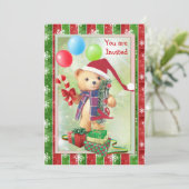 テディー・ベアを持つ子供のクリスマスのパーティの招待状 招待状 (スタンド正面)