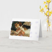 テディー・ベアを持つ甘美な夢の眠く詮策好きなビーグル犬 カード (黄色い花)