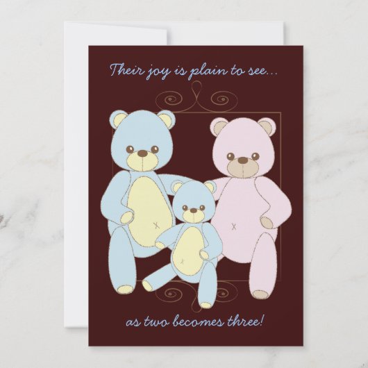 テディー・ベア家族はベビーシャワーをつなぎます 招待状 (裏面)