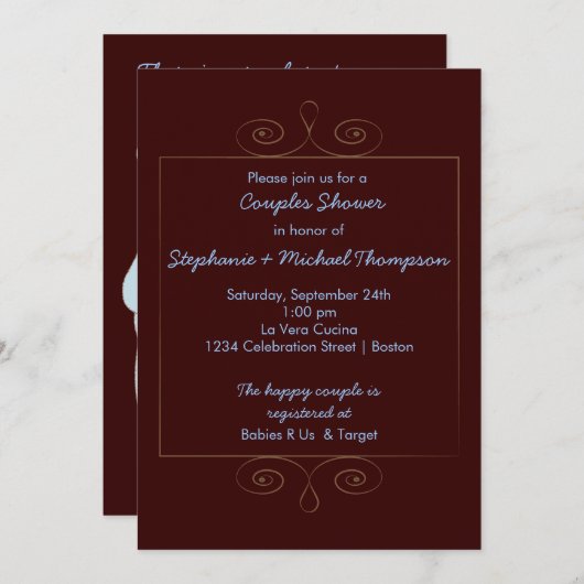 テディー・ベア家族はベビーシャワーをつなぎます 招待状 (正面/裏面)