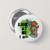 テディー・ベア私は3個の誕生日のTシャツおよびギフトです 缶バッジ (正面&裏面)