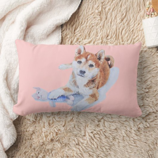 テディ付きのシバ犬 ランバークッション (ブランケット)