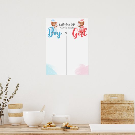 テディ付きの男の子または女の子のグラフは泡状ボードをクマ ポスター (キッチン)