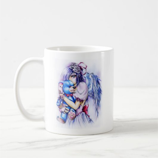テディ付きアニメのゴシック様式のピンクエンジェル コーヒーマグカップ (左)