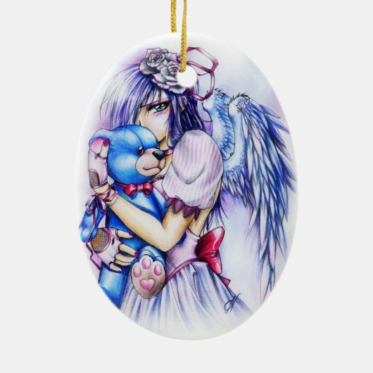 テディ付きアニメのゴシック様式のピンクエンジェル セラミックオーナメント (裏面)