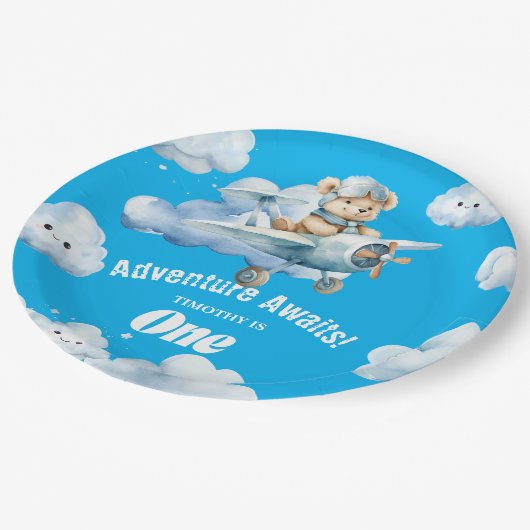 テディ初の誕生日スカイハイソーリー ペーパープレート (アングル)