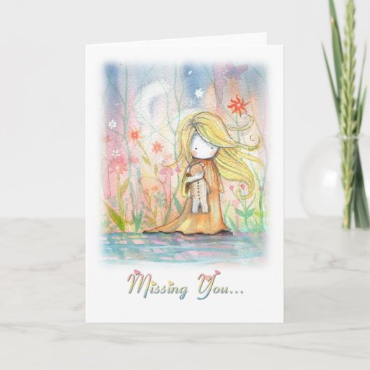 テディ恋しく思ベアとのカード小さな女の子 カード (正面)