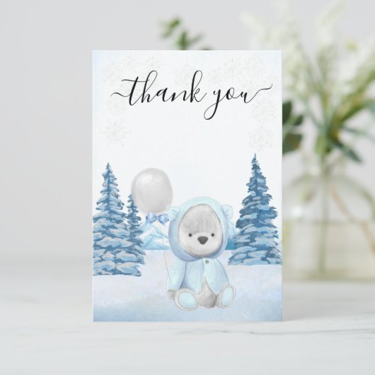 テディ感謝していベアークリスマスウィンター サンキューカード (スタンド正面)