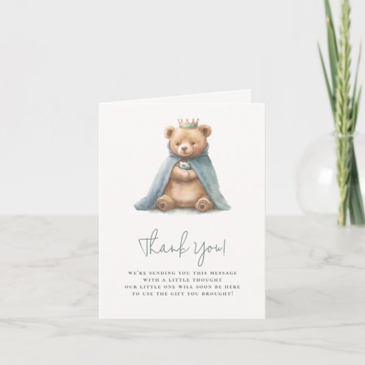 テディ王室のベア王子の男の子ベイビーシャワー サンキューカード (正面)