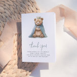 テディ王室のベア王子の男の子ベイビーシャワー サンキューカード<br><div class="desc">テディ感謝していベアのプリンスとプリンセスのベビーシャワーのコレクションに合わせて王室のあなたのカード。青と金ゴールドの冠を絵を描着た手水色のクマカブと、小さな青いテディベアを保持したマッチングケープを備えている。「ありがとう」は青い脚本エレガントだ。以下に、編集可能な感謝していメッセージが表示される。カードの中には、ニーズに合感謝していわせて編集または削除できる第2の文字があります。カードの背面には飾白い星模様のティール（緑がかった色）ブルーの背景が付いている。この説明領域の上に一致するコレクションを表示する何か感じ質問があれば自由に連絡して嬉しい救済よ！</div>