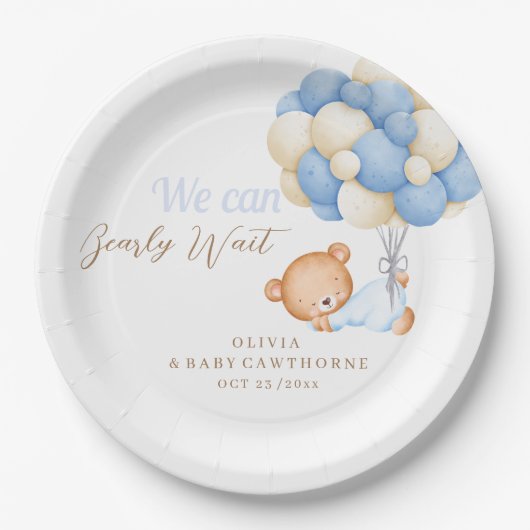 テディ男の赤ちゃんシャワー ペーパープレート (正面)