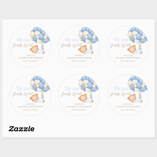 テディ男の赤ちゃんシャワー ラウンドシール (シート)