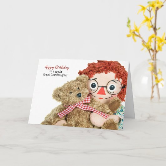テディ素晴らしー付き孫娘のバースデーラグドール カード (黄色い花)