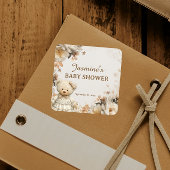 テディ素朴ベアフローラベビーシャワーステッカー スクエアシール