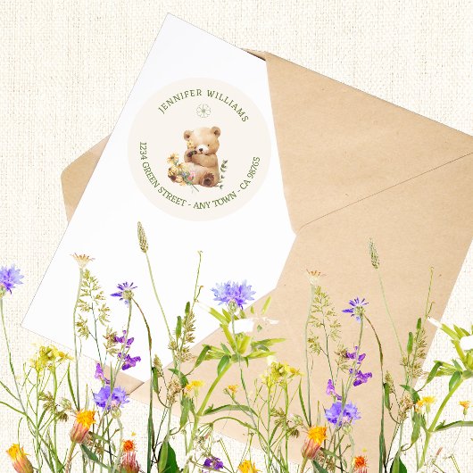 テディ素朴ベアフローラベビーシャワー ラウンドシール