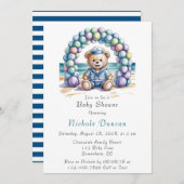 テディ航海のベアビーチボーイベビーシャワー 招待状 (正面/裏面)