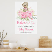 テディ赤ちゃんシャワー女の子ピンクベアーウェルカムサイン ポスター (キッチン)