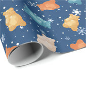 テディ魅力的ベアと雪片のラッピング紙 ラッピングペーパー (ロールコーナー)