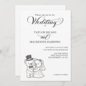 テディ2人が花嫁と花婿を結婚担う 招待状 (正面/裏面)