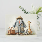 テディ・サファリの探検家 – 1歳の誕生日 招待状 (スタンド正面)