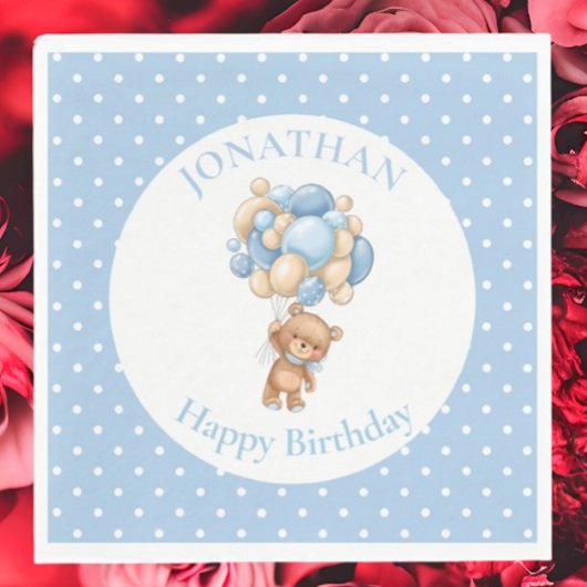 テディ・ハッピー1歳の誕生日 スタンダードランチョンナプキン