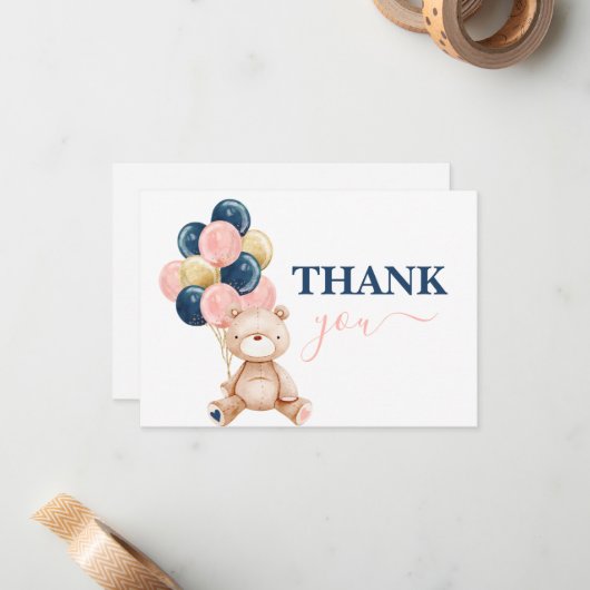 テディ·ベアのジェンダーがお感謝してい前を明かす ノートカード (正面/裏面インサイチュ)