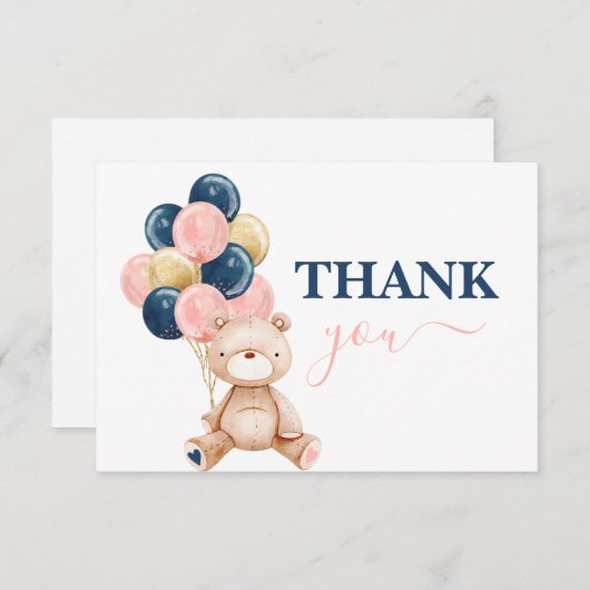 テディ·ベアのジェンダーがお感謝してい前を明かす ノートカード (正面/裏面)