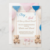 テディ・ベアのジェンダーの発表を待つことができる 招待状 (正面/裏面)