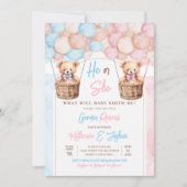 テディ・ベアのジェンダーの発表を待つことができる 招待状 (正面)