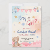 テディ・ベアー・バッシュだ!水彩ジェンダー表示 招待状 (正面)