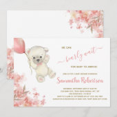テディ・ポーラーベア ピンク風船 ガール ベビーシャワー 招待状 (正面/裏面)