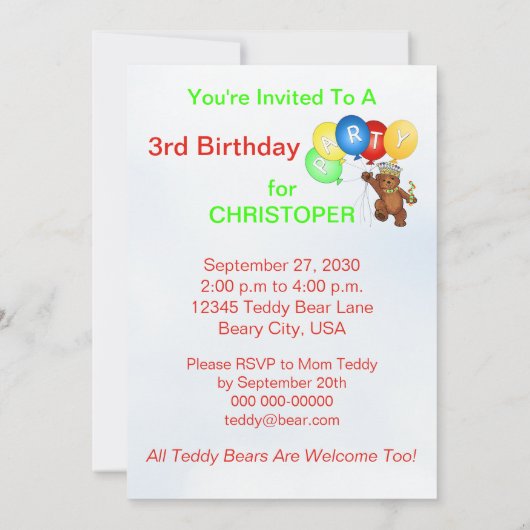 テデ王室のィベア3歳誕生日パーティー 招待状 (裏面)