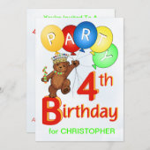 テデ王室のィベア4歳の誕生日パーティー 招待状 (正面/裏面)