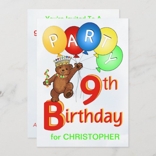 テデ王室のィベア9歳の誕生日パーティー 招待状 (正面/裏面)