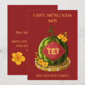 テトのスイカとオウギバナの花 Lunar New Year シーズンカード (正面/裏面)
