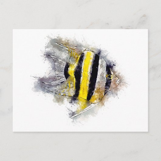 テトラフィラムエンゼルフィッシュ水彩画水槽ギフト ポストカード (正面)