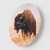 テトン地域のアメリカバイソン(Bison Bison)の群れ 2 ラージ壁時計 (傾斜)