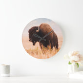 テトン地域のアメリカバイソン(Bison Bison)の群れ 2 ラージ壁時計 (ホーム)