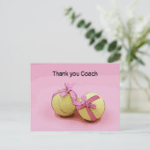 テニスありがとうコーチのテニスボールピンクリボン ポストカード (スタンド正面)
