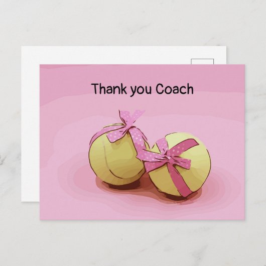 テニスありがとうコーチのテニスボールピンクリボン ポストカード (正面/裏面)