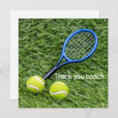 テニスありがとうラケットと緑のコーチ サンキューカード (正面/裏面)
