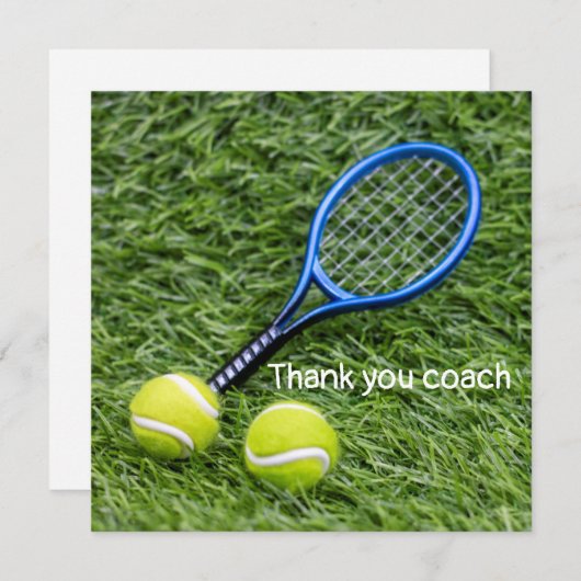 テニスありがとうラケットと緑のコーチ サンキューカード (正面/裏面)