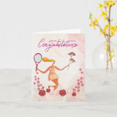 テニスおめでとう女性と花 カード (黄色い花)