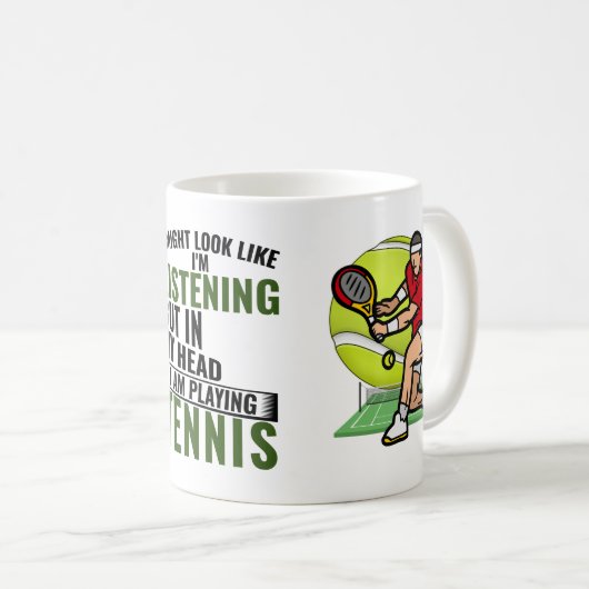 テニスおもしろいことわざ私の頭は遊テニス コーヒーマグカップ (正面右)