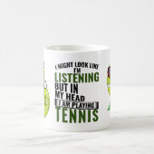 テニスおもしろいことわざ私の頭は遊テニス コーヒーマグカップ (中央)