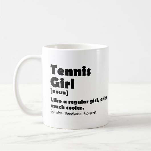 テニスおもしろいガール辞書の定義 コーヒーマグカップ (左)