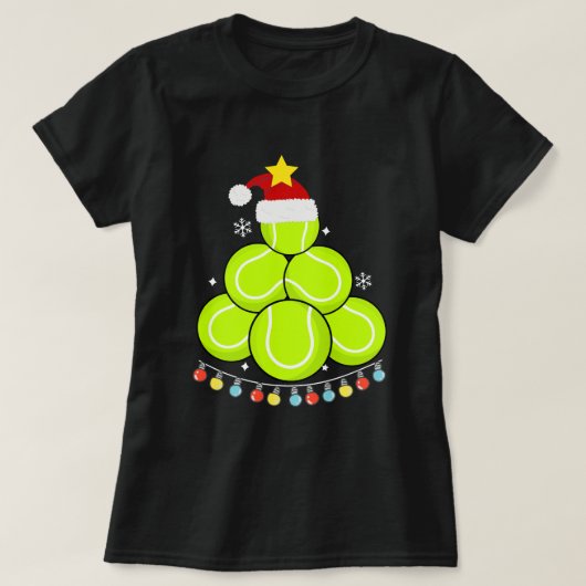 テニスおもしろいクリスマスツリーライトテニス愛好家 Tシャツ (デザイン正面)
