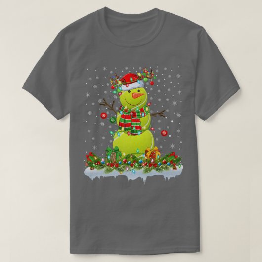 テニスおもしろいボール雪だるまクリスマスライツテニスクリス Tシャツ (デザイン正面)