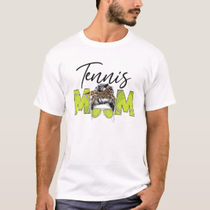 テニスおもしろいママ人生スポーツママLeopard Messy Bun Tシャツ