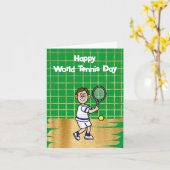 テニスおもしろいラケット科学者グリーティングカード カード (黄色い花)